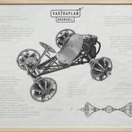 Jiří Černický: Návrh na konstrukci Hromobilu, 2017, 80 × 110 cm, tuš na papíře.