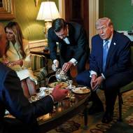 Karel III. s chotí Camillou v USA