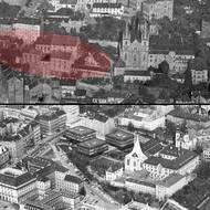 Na horním snímku jsou vidět domy, které v místě stály dříve. 