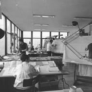 Pragerovy kostky v roce 1975. Projekční ateliér. 