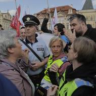 Komunistické oslavy konce druhé světové války na Staroměstské náměstí.