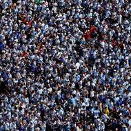 Fanoušci Argentiny na stadionu ve městě East Rutherford, který po dobu šampionátu dostal jméno New York New Jersey Stadium. Běžně se jmenuje MetLife Stadium.