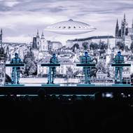 Snímek z pražského koncertu Kraftwerk.