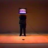 Tomáš Ruller: TV obřad, video‑obřad, Video Bienále, Fukui, Japonsko, 1991. V tradičním stylu japonského divadla byl obřadně přinesen a upuštěn televizor.